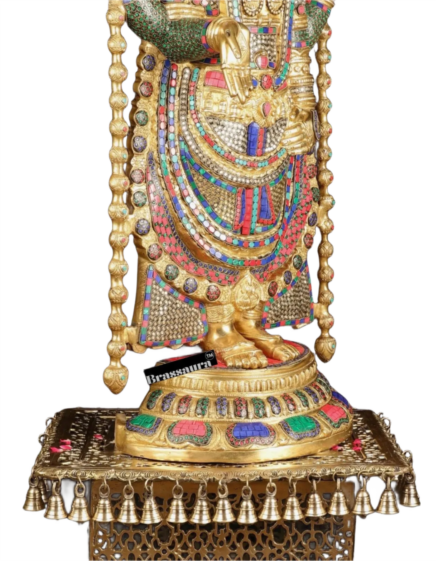 Brassaura™ Brass Lord Venkateshwara Idol with Pedestal & Bells – 38 Inches Idol, 37 Kgs & 21 Inches Pedestal stand - 33 Kgs