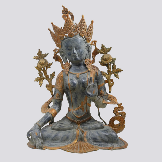 ब्रासोरा® व्हाइट तारा एंटिक फिनिश में | पीतल की मूर्ति | ऊंचाई 28 इंच और वज़न 24.30 किग्रा