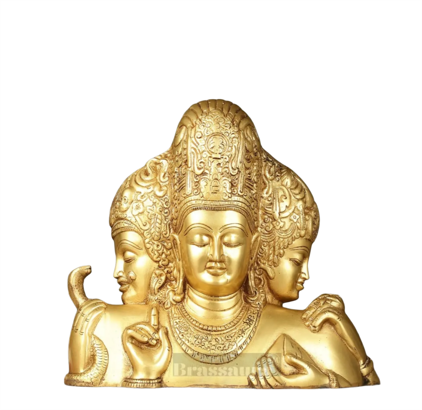 Brassaura™ Brass Superfine Trimurti Bust Statue – Brahma, Vishnu & Mahesh | 9.5 Inch, 4.6 Kgs