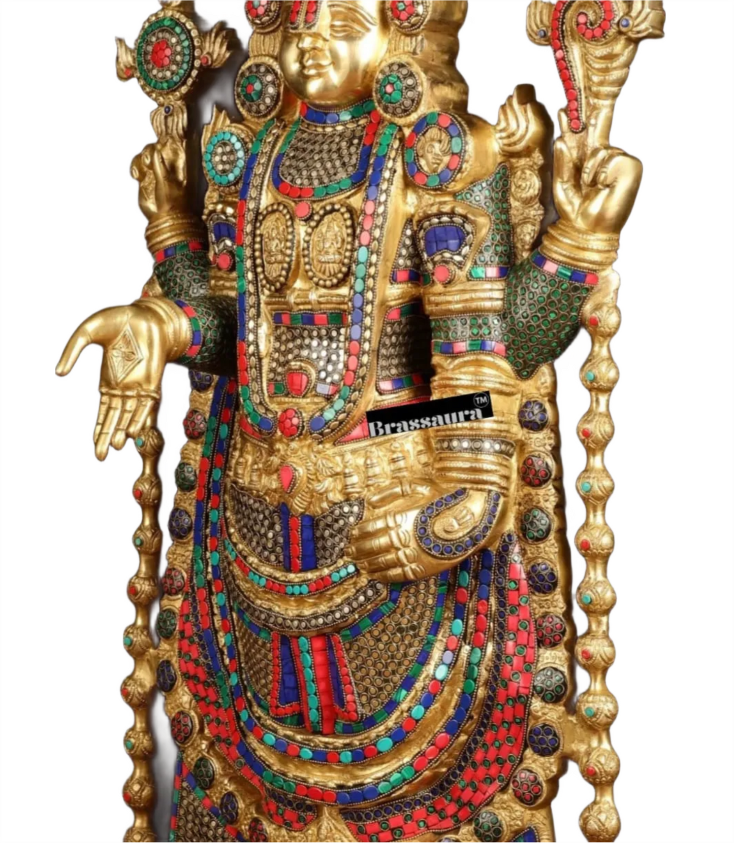 Brassaura™ Brass Lord Venkateshwara Idol with Stonework – 38 Inches, 37 Kgs