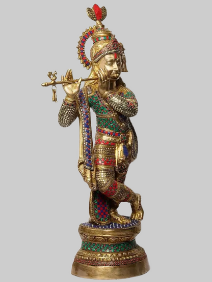 Brassaura® Brass Krishna Ji Statue | Height 36 Inches & Weight 24.40 kg