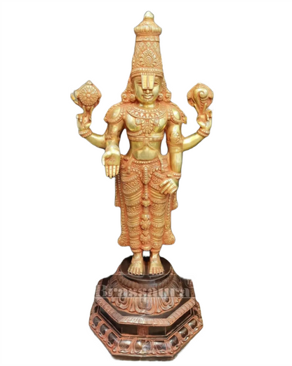 Brassaura™ Large Brass Lord Venkateshwara Statue with Golden & Red Sandstone Finish – 40 Inches, 41 Kgs