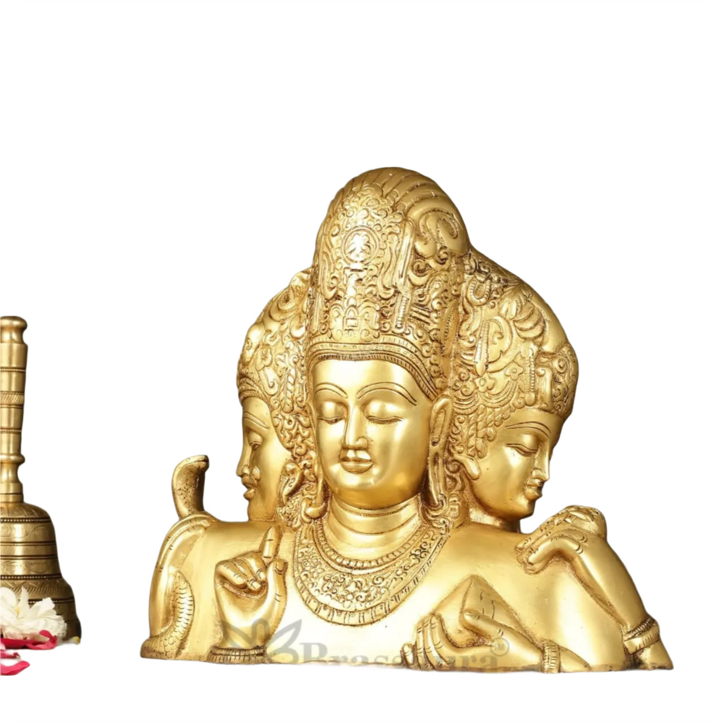 Brassaura™ Brass Superfine Trimurti Bust Statue – Brahma, Vishnu & Mahesh | 9.5 Inch, 4.6 Kgs