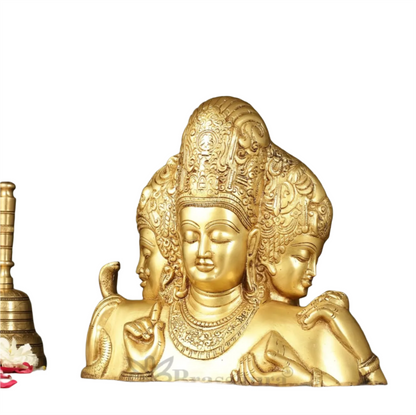Brassaura™ Brass Superfine Trimurti Bust Statue – Brahma, Vishnu & Mahesh | 9.5 Inch, 4.6 Kgs