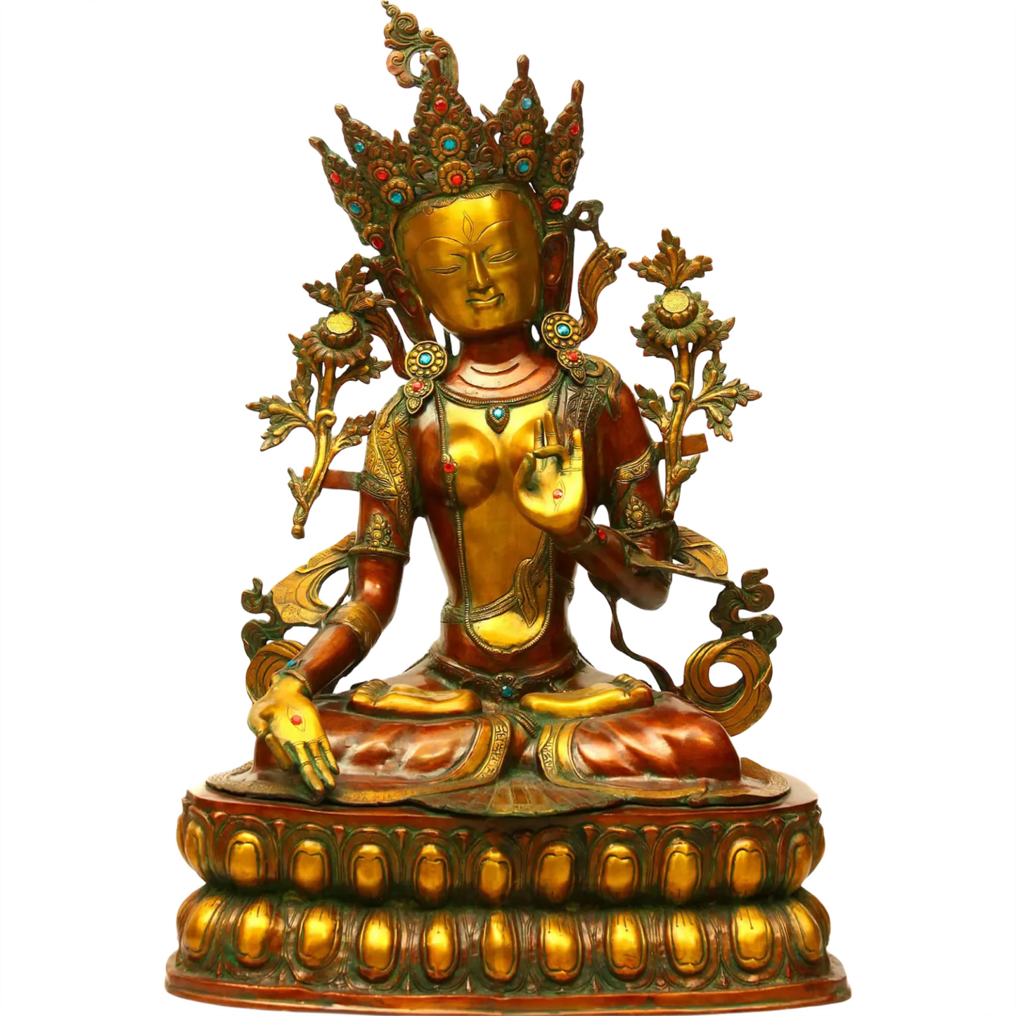 Brassaura® Brass Seated Tara Devi Idol | Antique Dual Tone Finish | Height 34 Inches & Weight 33.30 kgs