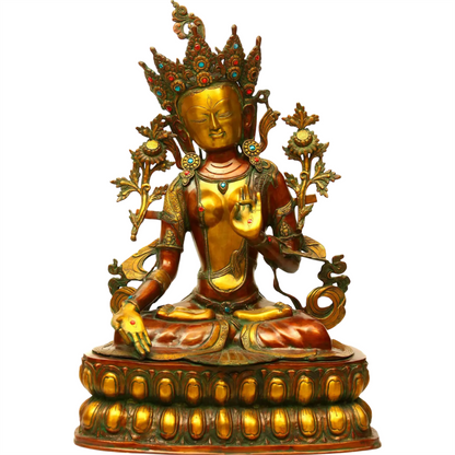 Brassaura® Brass Seated Tara Devi Idol | Antique Dual Tone Finish | Height 34 Inches & Weight 33.30 kgs