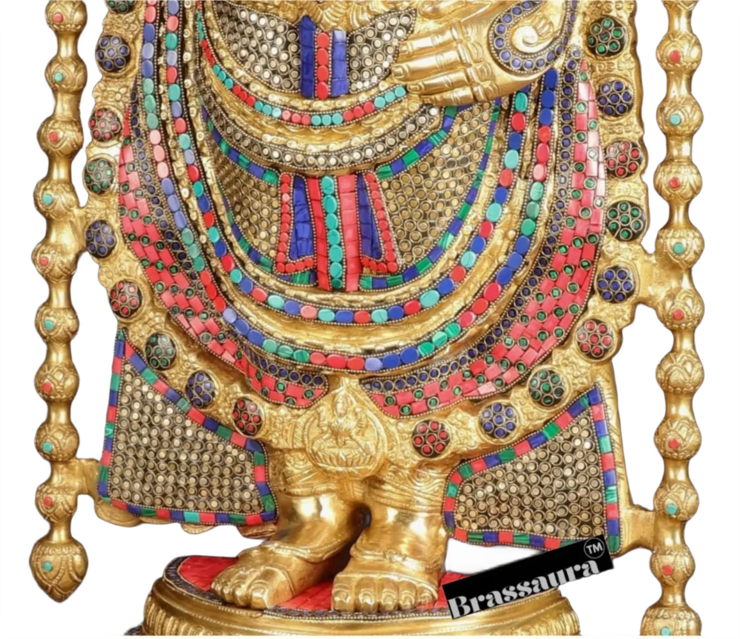 Brassaura™ Brass Lord Venkateshwara Idol with Pedestal & Bells – 38 Inches Idol, 37 Kgs & 21 Inches Pedestal stand - 33 Kgs