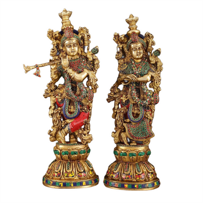 Brassaura™ Brass Radha Krishna Statue Pair – Height 21 Inches & Weight 18 Kgs | Handcrafted Devotional Idol