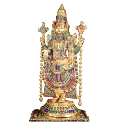 Brassaura™ Brass Lord Venkateshwara Idol with Pedestal & Bells – 38 Inches Idol, 37 Kgs & 21 Inches Pedestal stand - 33 Kgs
