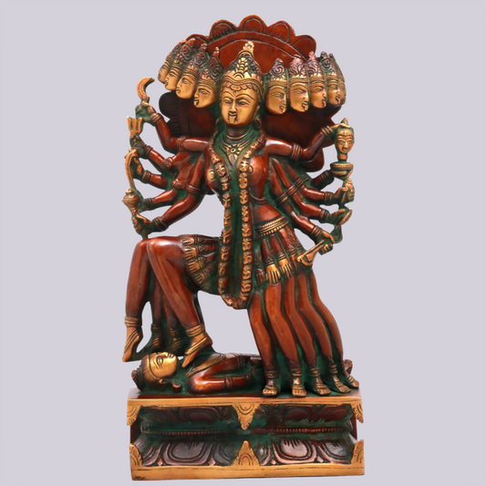 Brassaura™ Beyond Mahakali’s Ferocity | Intricately Handcrafted Brass Sculpture | Height 15.5 Inches & Weight 8.20 kgs