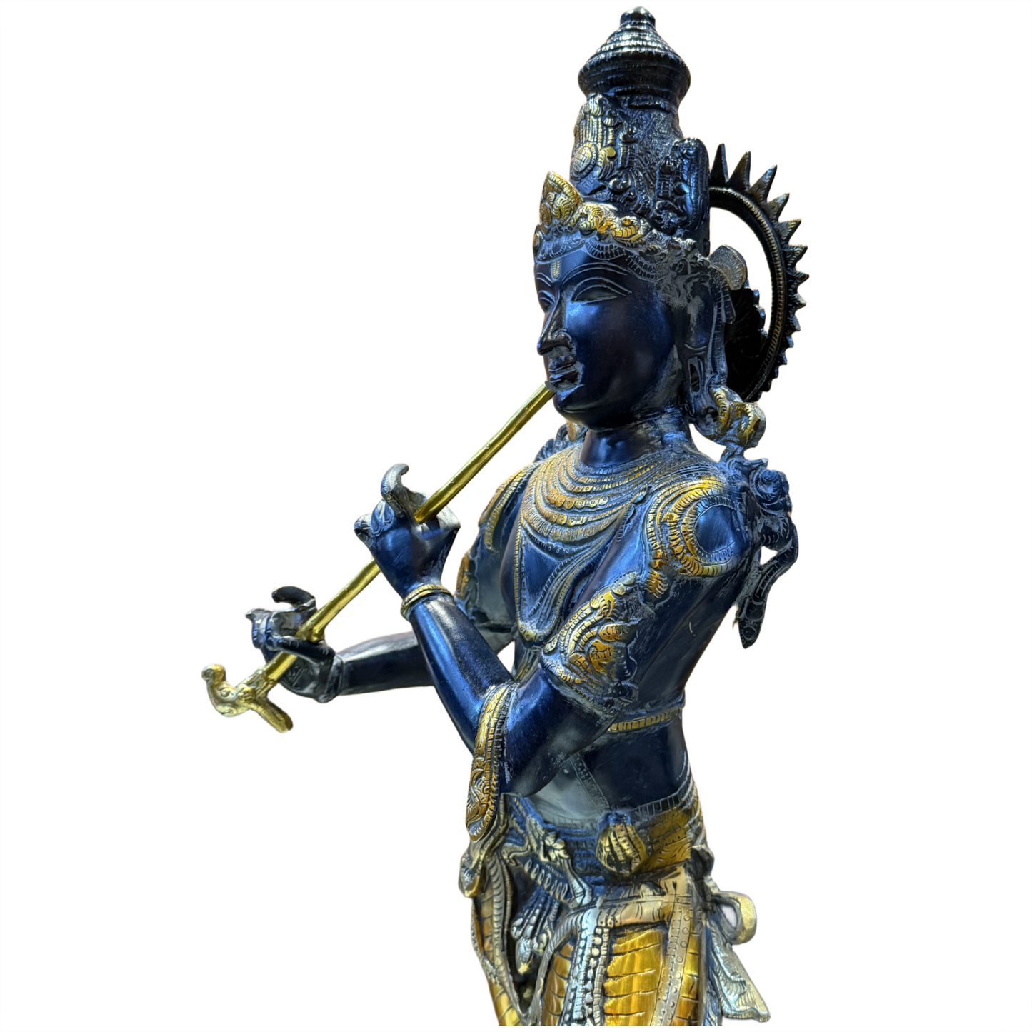 Brassaura™ Lord Krishna Brass Statue | Antique Black Stone Finish | Height 35 Inches & Weight 19 Kgs