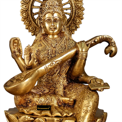Brass Saraswati Idol for Home and Decor Height 11 Inches & Weight 6.5 Kgs