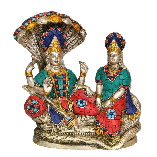 Brassaura® Brass Lakshmi & Vishnu Statue | Height 9 Inches & Weight 4.10 kg