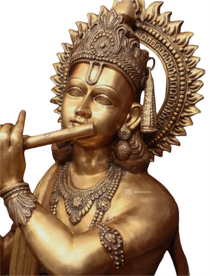 Brassaura™ Life-Size Lord Krishna Brass Statue – Height 79" | Weight 148 Kgs