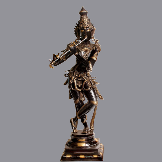 Brassaura® Brass Black Finish Krishna Statue | Height 34.06 Inches & Weight 18 kg