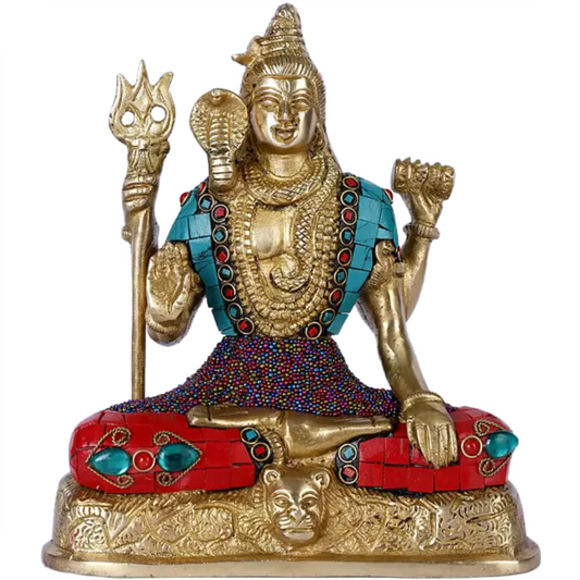 ब्रासौर™ जड़ाऊ काम के साथ पीतल की शिव प्रतिमा | ऊंचाई 8 इंच और वज़न 2.60 किलोग्राम