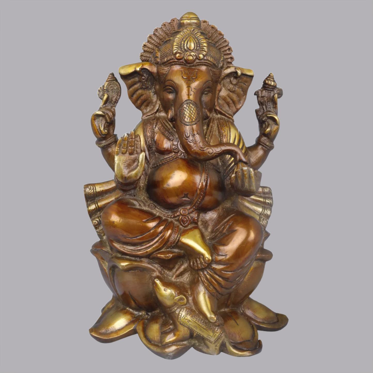 Brassaura™ Brass Lord Ganesha Idol | Height 9.5 Inches & Weight 4 kgs