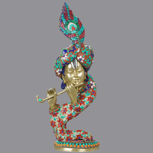 Brassaura® Brass Krishna Statue with Inlay Work | Height 20.47 Inches & Weight 8.60 kg