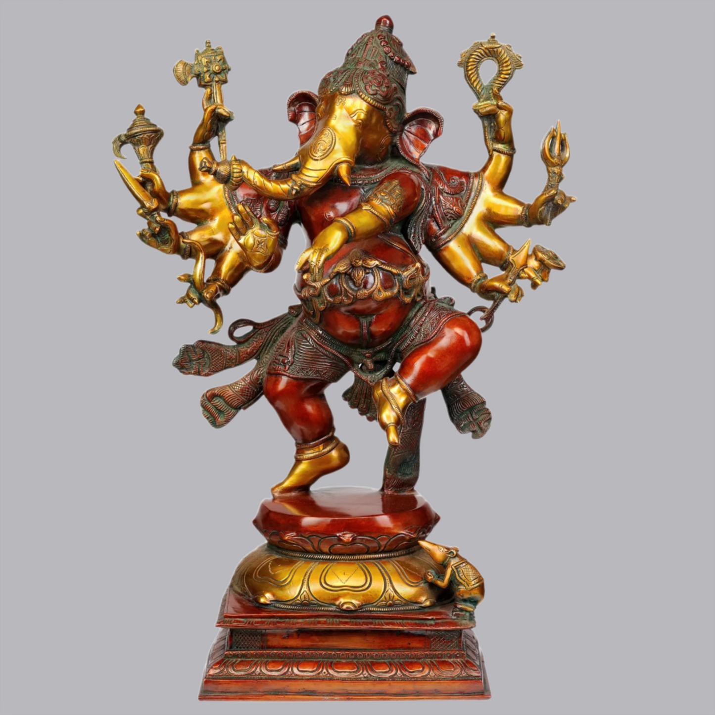 Brassaura® Dancing Multi-Armed Ganesha on Ornate Pedestal | Brass Sculpture | Height 26 Inches & Weight 22.83 kgs