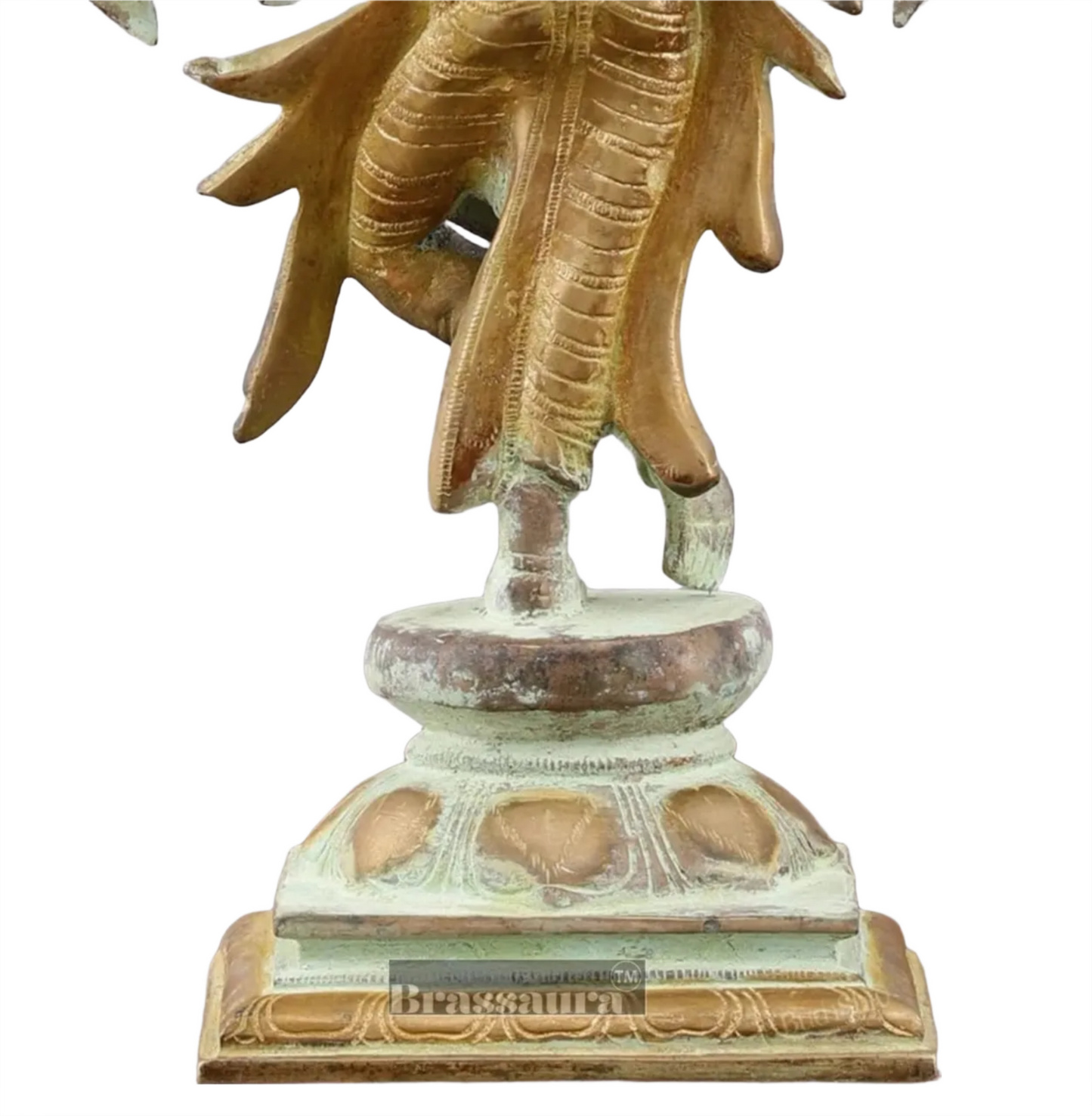 BrassAura™ Brass Krishna Roopam Vishnu Sculpture – Sand Blast Finish | Height 12 Inch | Weight 3.9 Kg