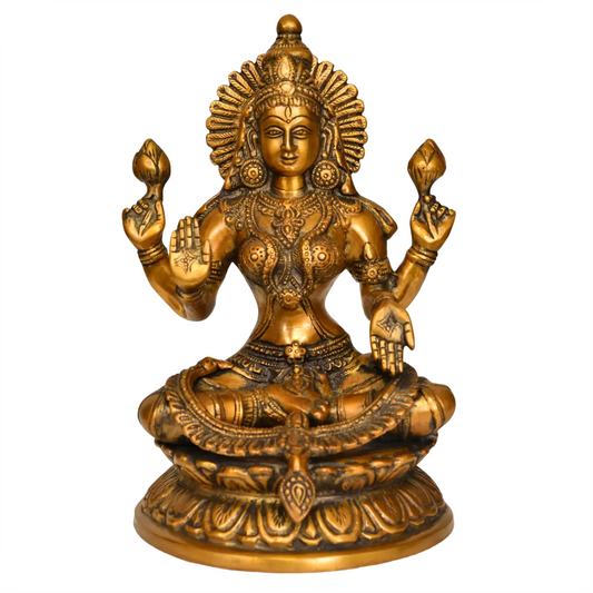 Brassaura® Four-Armed Goddess Lakshmi in Abhaya Mudra | Brass Statue | Height 9.6 Inches & Weight 3.10 kgs