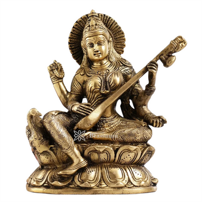 Brass Saraswati Idol for Home and Decor Height 9 Inches & Weight 3.5 Kgs
