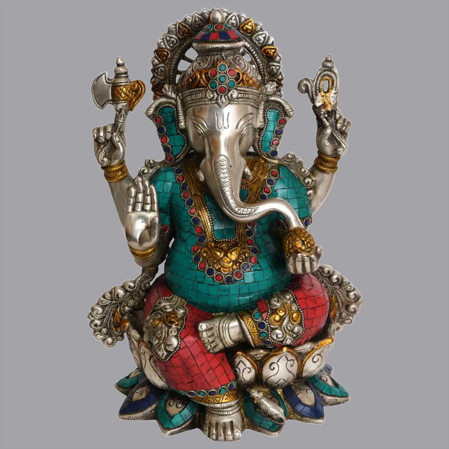Brassaura™ Vighnaharta Ganesha with Stone Inlay | Height 12 Inches & Weight 7.84 kgs