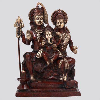 Brassaura® Shiva Parvati with Bal Ganesha | Brass Statue | Height 18 Inches & Weight 17 kgs