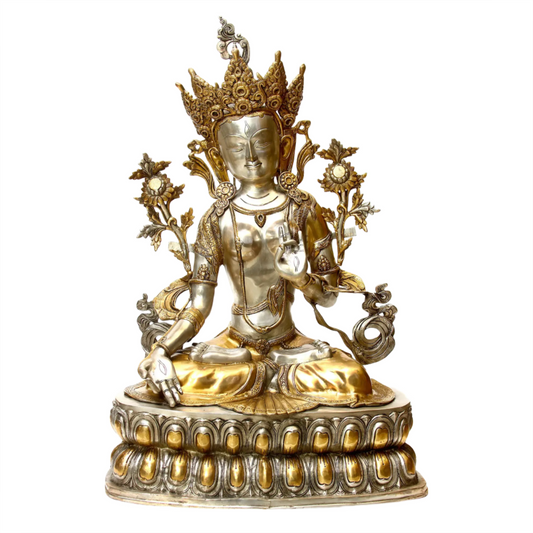 Brassaura® Ídolo de Tara Devi Sentada em Latão | Acabamento em Tom Duplo Antigo | 34 Polegadas de Altura e 33,30 kg de Peso