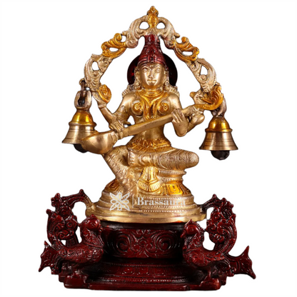 Brass Saraswati Idol for Home and Decor Height 8.2 Inches & Weight 2.17 Kgs