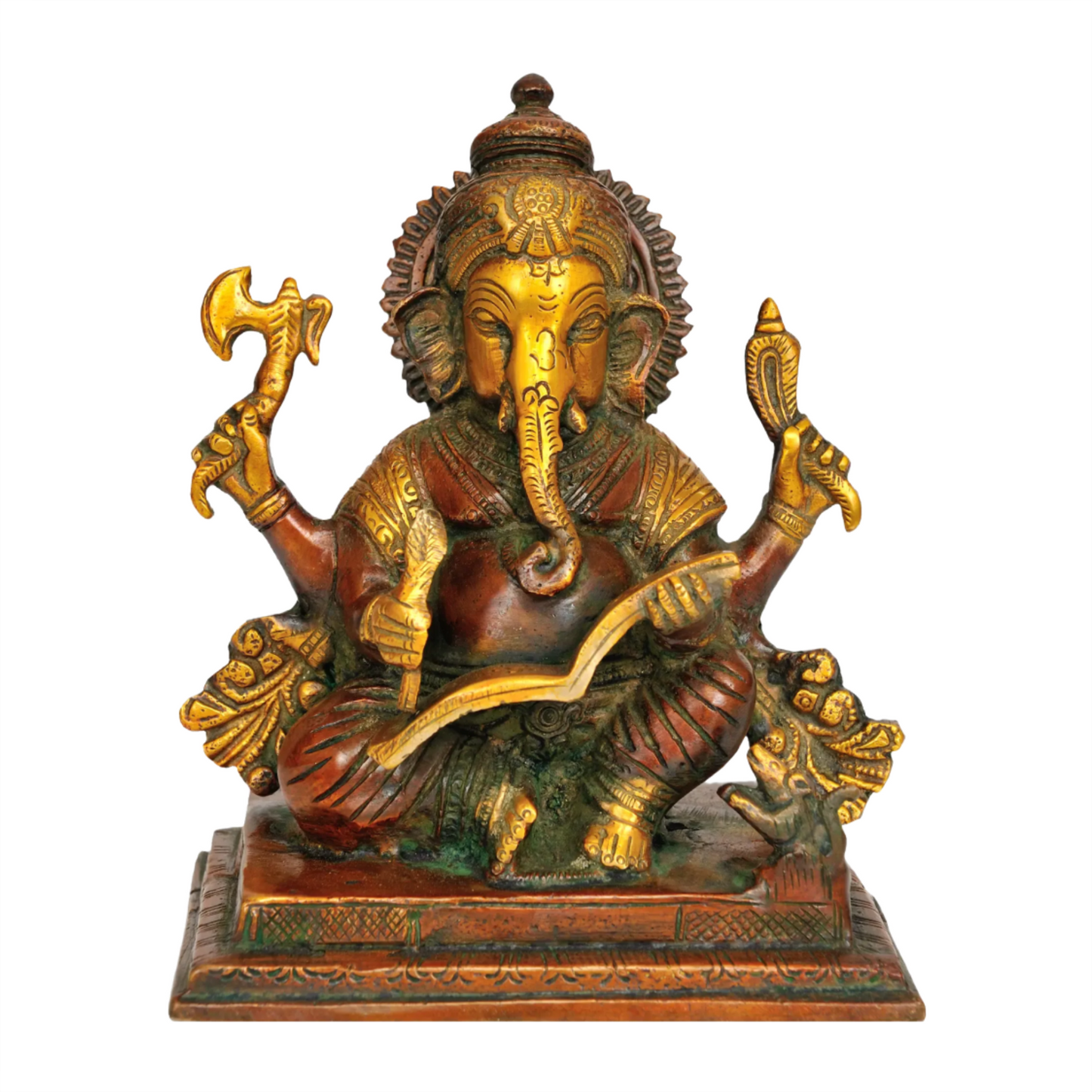 Brassaura® Ganesha Writing the Mahabharata | Brass Sculpture | Height 6.5 Inches & Weight 1.50 kgs