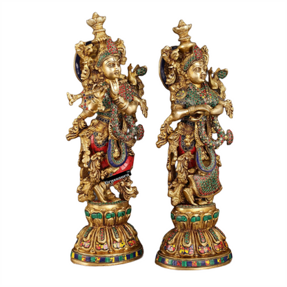Brassaura™ Brass Radha Krishna Statue Pair – Height 21 Inches & Weight 18 Kgs | Handcrafted Devotional Idol