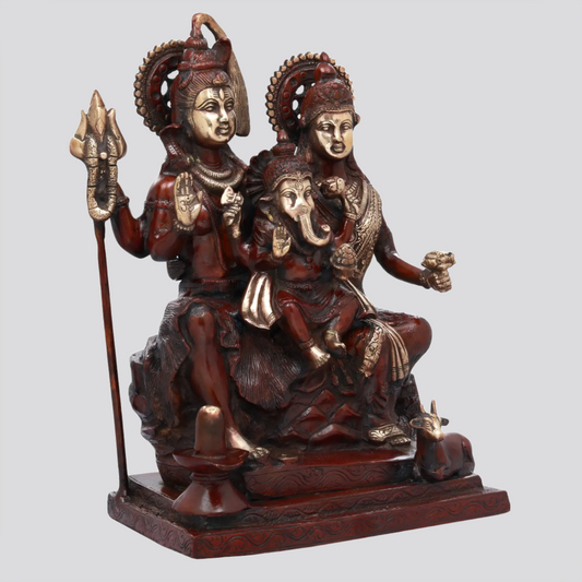 Brassaura® 湿婆、帕尔瓦蒂与幼年格涅沙 | 黄铜雕像 | 高18英寸，重17公斤