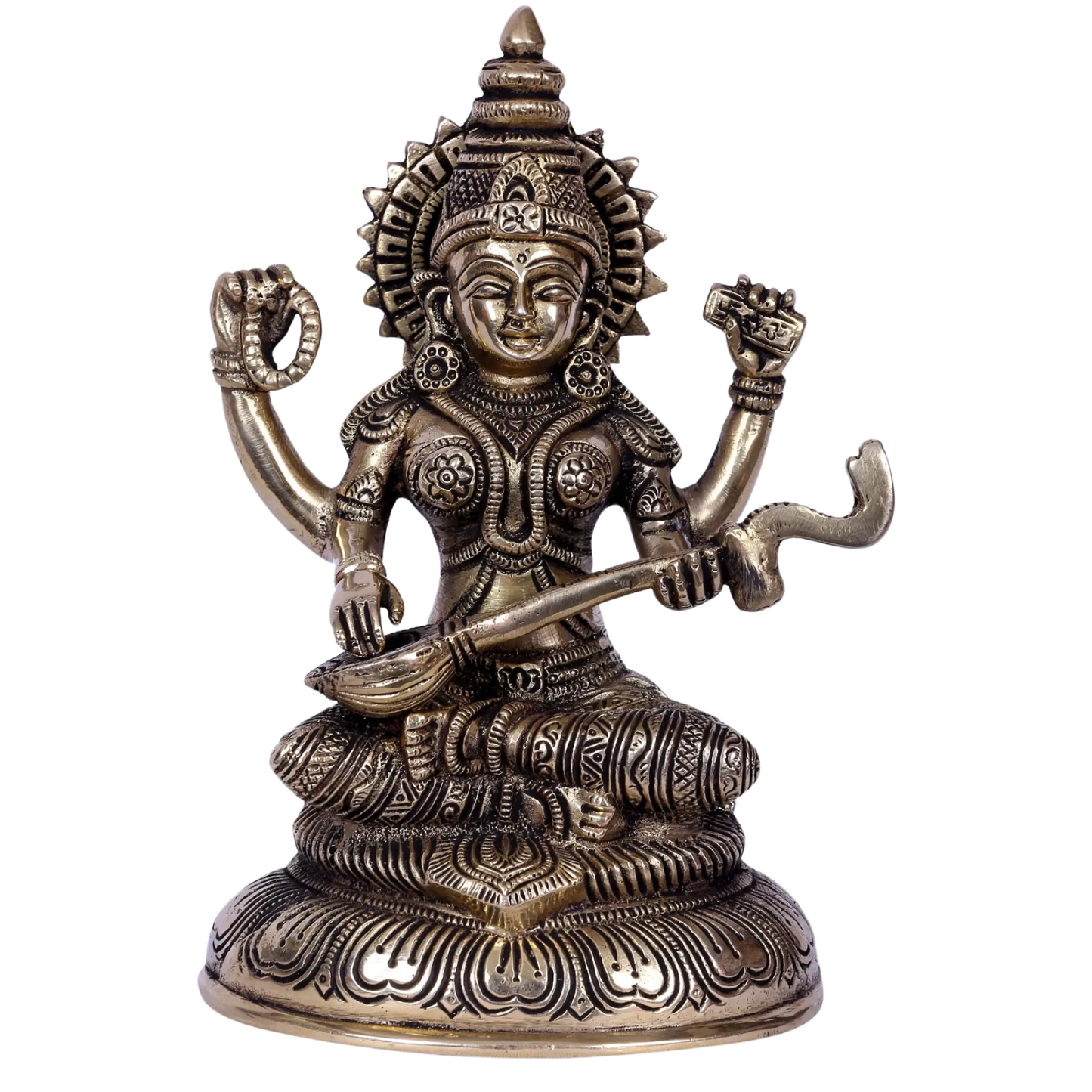 Brassaura® Brass Goddess Saraswati Statue | Height 8 Inches & Weight 1.80 kg