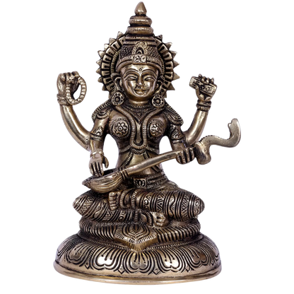 Brassaura® Brass Goddess Saraswati Statue | Height 8 Inches & Weight 1.80 kg
