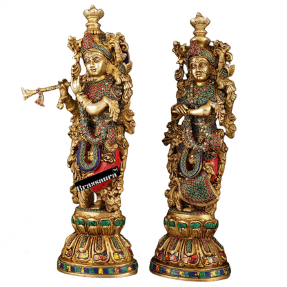 Brassaura™ Brass Radha Krishna Statue Pair – Height 21 Inches & Weight 18 Kgs | Handcrafted Devotional Idol
