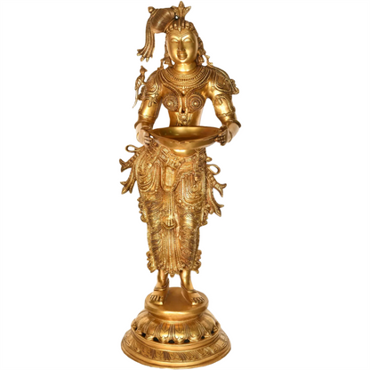 Brassaura® Large Size Deepalakshmi Brass Statue | Height 37 Inches & Weight 28.96 kgs