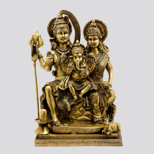 Brassaura® 湿婆、帕尔瓦蒂与幼年格涅沙 | 黄铜雕像 | 高18英寸，重17公斤