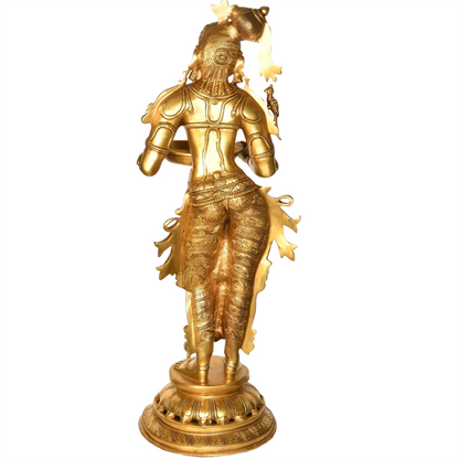 Brassaura® Large Size Deepalakshmi Brass Statue | Height 37 Inches & Weight 28.96 kgs