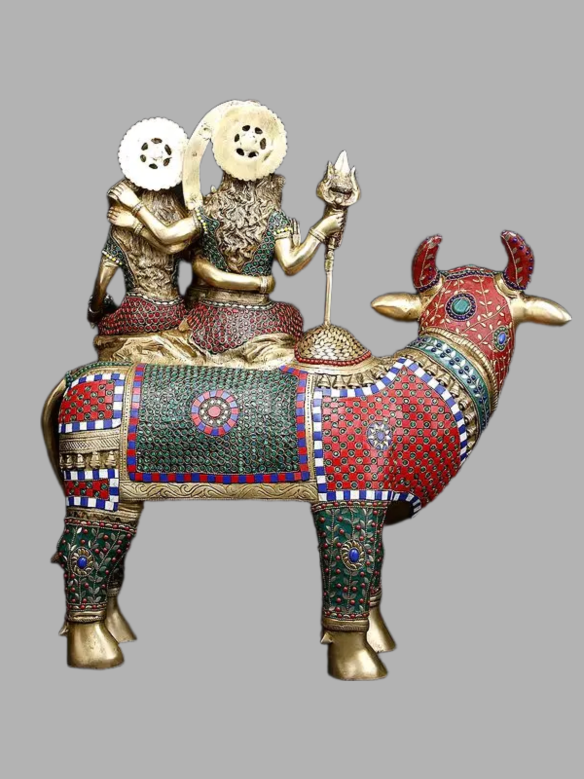 Brassaura® Brass Shiva Family on Nandi Statue with Inlay Work | Height 26 Inches & Weight 33.60 kg