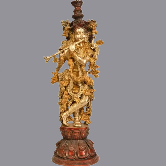 Brassaura® Brass Krishna Statue | Height 24.02 Inches & Weight 11.40 kg