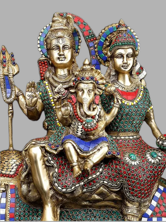 Brassaura® Brass Shiva Family on Nandi Statue with Inlay Work | Height 26 Inches & Weight 33.60 kg