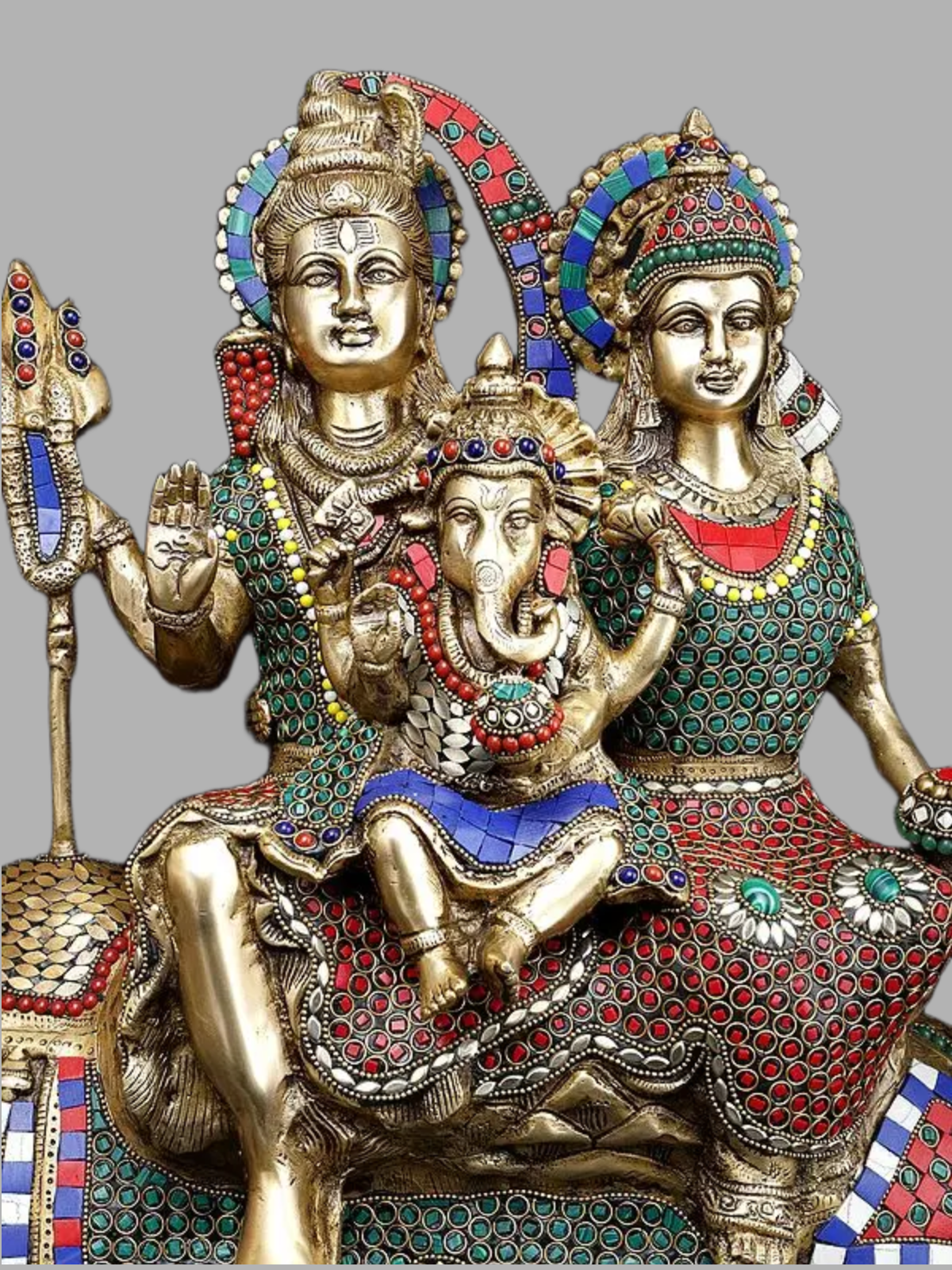 Brassaura® Brass Shiva Family on Nandi Statue with Inlay Work | Height 26 Inches & Weight 33.60 kg