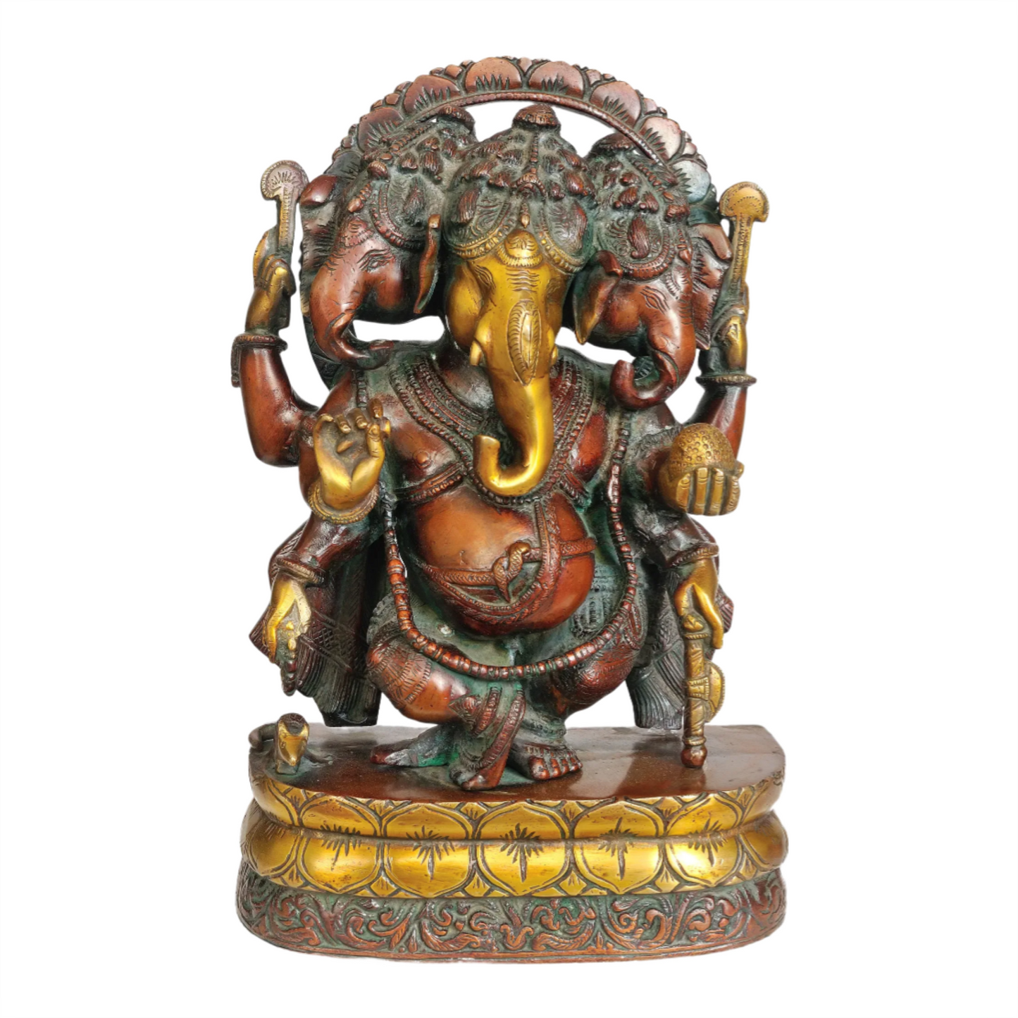Brassaura™ Panchamukhi Ganesha with Antique Multitone Finish | Brass Sculpture | Height 12.6 Inches & Weight 7 kgs