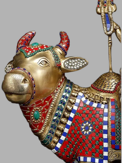 Brassaura® Brass Shiva Family on Nandi Statue with Inlay Work | Height 26 Inches & Weight 33.60 kg