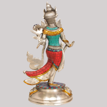 Brassaura® Standing Tara Devi with Stone Inlay | Brass Statue | Height 12 Inches & Weight 3.10 kgs