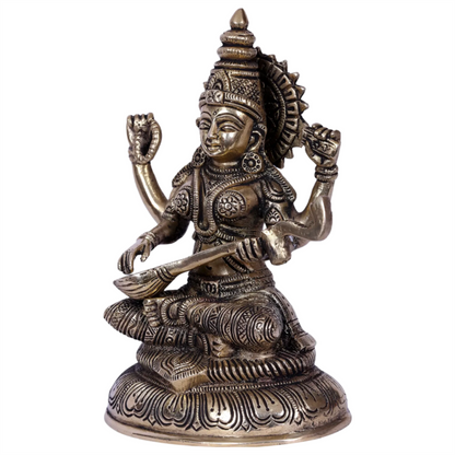 Brassaura® Brass Goddess Saraswati Statue | Height 8 Inches & Weight 1.80 kg