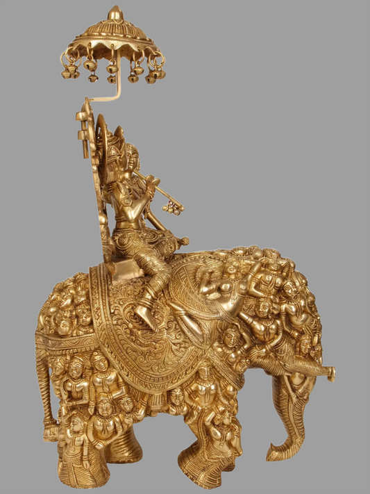 Brassaura® Brass Krishna on Elephant Statue | Height 23 Inches & Weight 19.20 kg