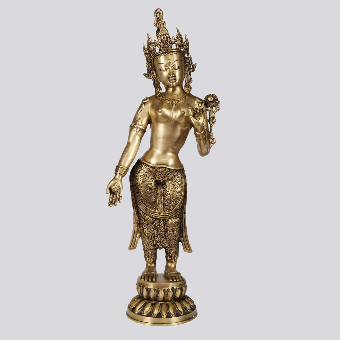 Brassaura® Standing Tara Devi | Brass Statue | Height 30.5 Inches & Weight 8.23 kgs