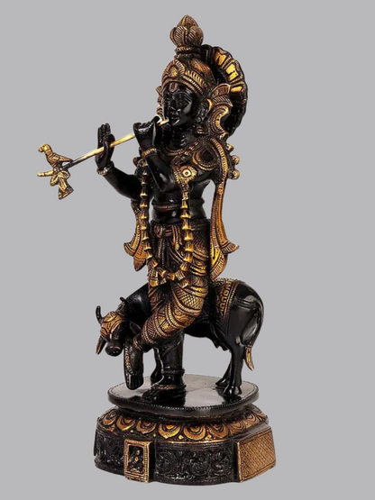 Brassaura® Brass Krishna Nandi Statue | Height 15 Inches & Weight 6.04 kg